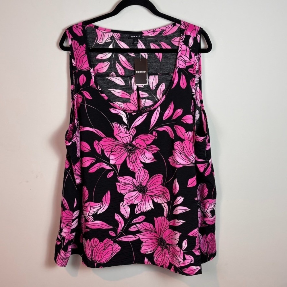 NEW Torrid Womens Pink Black Kiara Floral Scoop Neck Tank sz 3X NWT! Tropical
